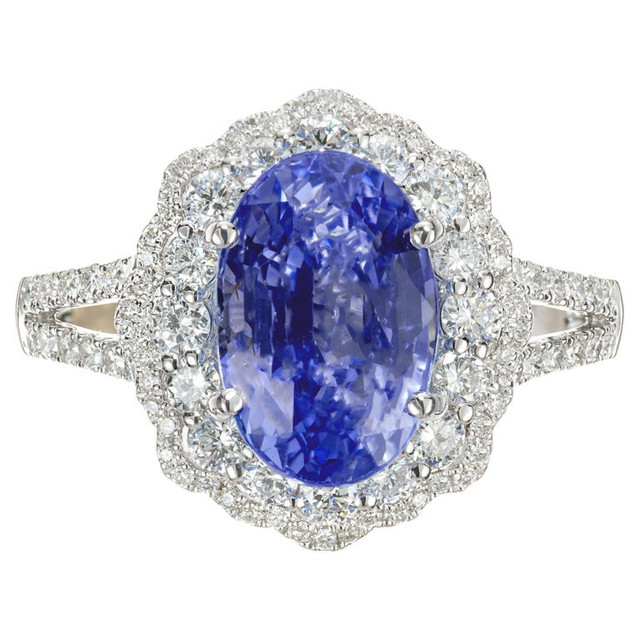 Product: 4.55-Sapphire Diamond Halo Gold Engagement Ring